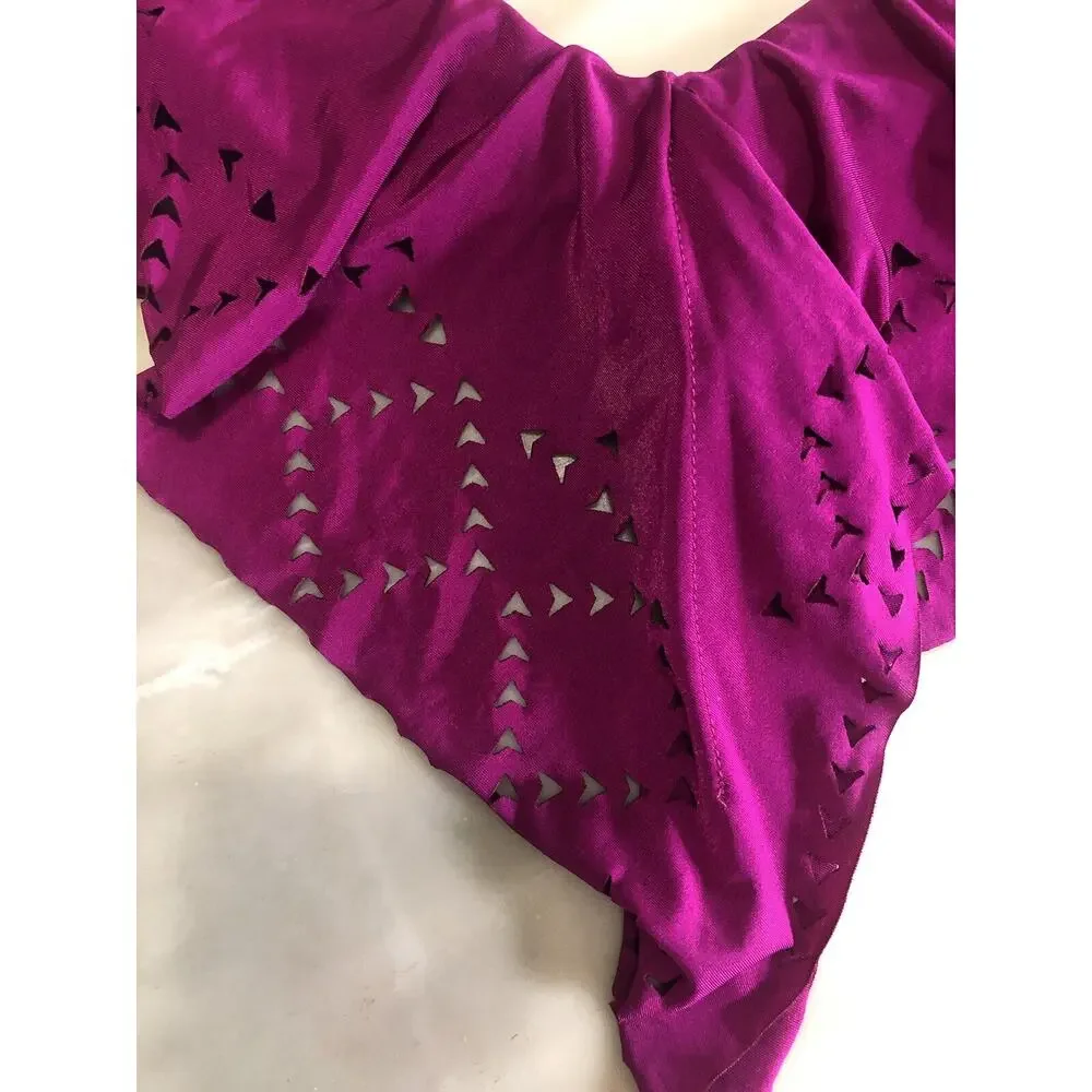 L*SPACE L SPACE Perforated Cutout Ruffle Bandeau Swimsuit Bikini Top Women's S